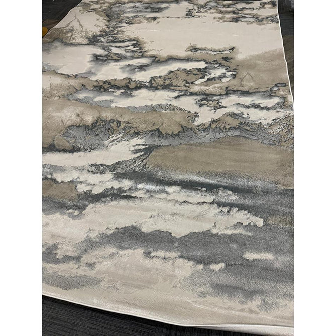 Aurora AU02 Cloud Modern Abstract Distressed Marbled Metallic Shimmer Textured High-Density Soft Smooth Low Profile Polyblend Short-Pile Grey/Beige/Silver/Cream/White Runner