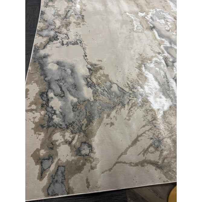 Aurora AU02 Cloud Modern Abstract Distressed Marbled Metallic Shimmer Textured High-Density Soft Smooth Low Profile Polyblend Short-Pile Grey/Beige/Silver/Cream/White Runner