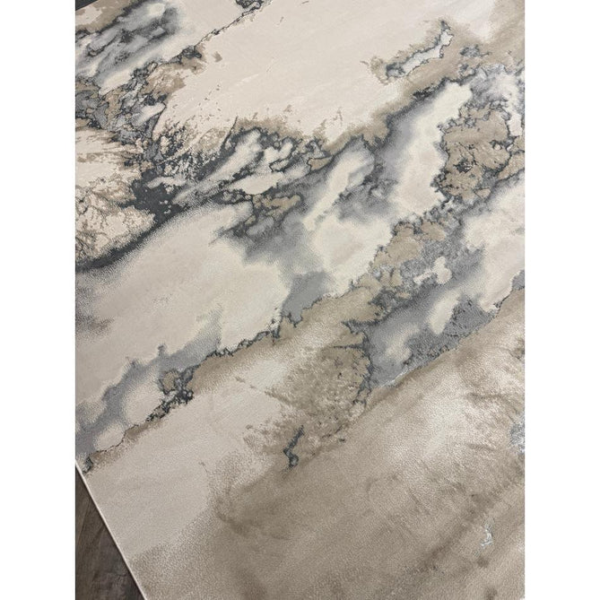 Aurora AU02 Cloud Modern Abstract Distressed Marbled Metallic Shimmer Textured High-Density Soft Smooth Low Profile Polyblend Short-Pile Grey/Beige/Silver/Cream/White Runner