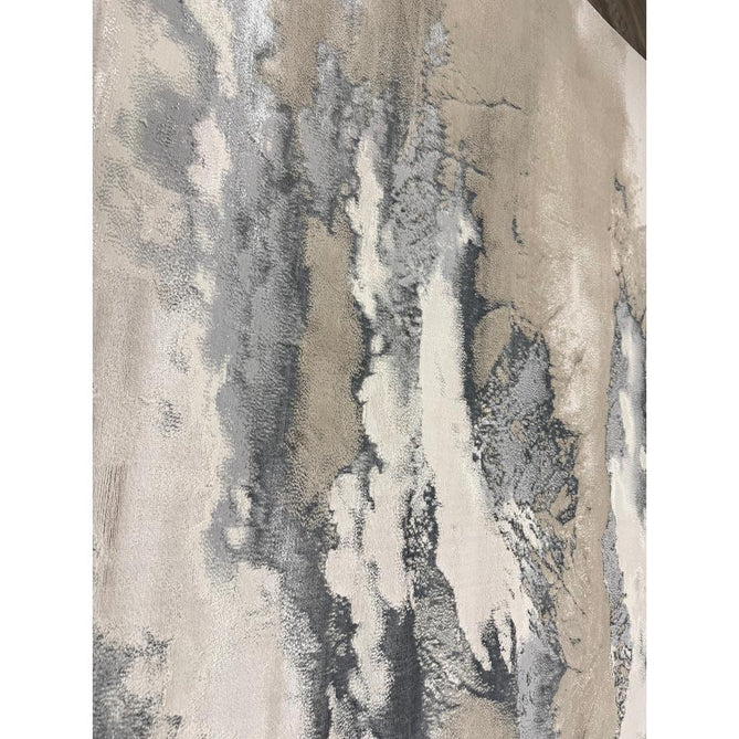 Aurora AU02 Cloud Modern Abstract Distressed Marbled Metallic Shimmer Textured High-Density Soft Smooth Low Profile Polyblend Short-Pile Grey/Beige/Silver/Cream/White Runner