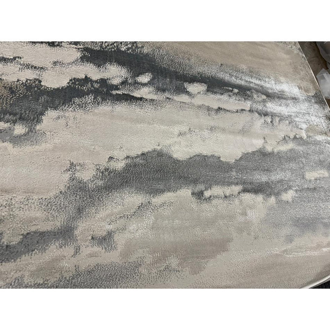 Aurora AU02 Cloud Modern Abstract Distressed Marbled Metallic Shimmer Textured High-Density Soft Smooth Low Profile Polyblend Short-Pile Grey/Beige/Silver/Cream/White Runner