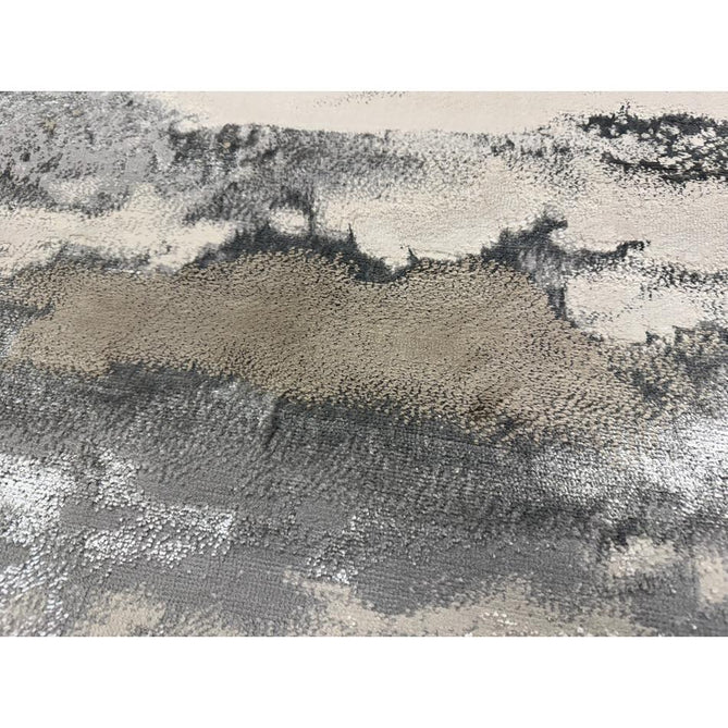 Aurora AU02 Cloud Modern Abstract Distressed Marbled Metallic Shimmer Textured High-Density Soft Smooth Low Profile Polyblend Short-Pile Grey/Beige/Silver/Cream/White Runner