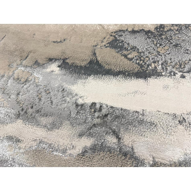 Aurora AU02 Cloud Modern Abstract Distressed Marbled Metallic Shimmer Textured High-Density Soft Smooth Low Profile Polyblend Short-Pile Grey/Beige/Silver/Cream/White Runner