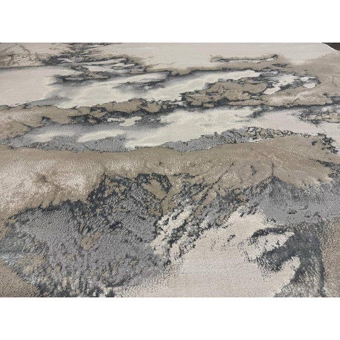 Aurora AU02 Cloud Modern Abstract Distressed Marbled Metallic Shimmer Textured High-Density Soft Smooth Low Profile Polyblend Short-Pile Grey/Beige/Silver/Cream/White Runner