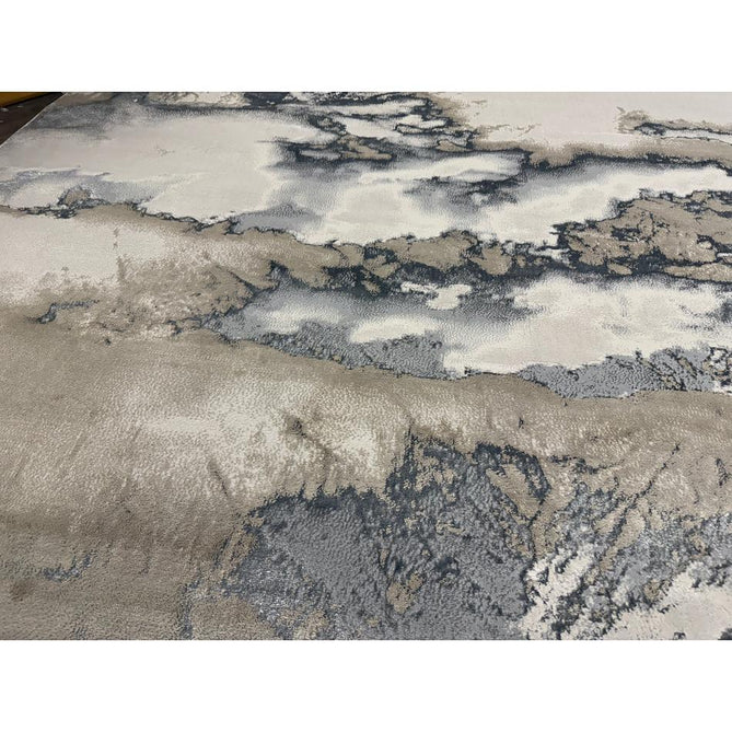 Aurora AU02 Cloud Modern Abstract Distressed Marbled Metallic Shimmer Textured High-Density Soft Smooth Low Profile Polyblend Short-Pile Grey/Beige/Silver/Cream/White Runner