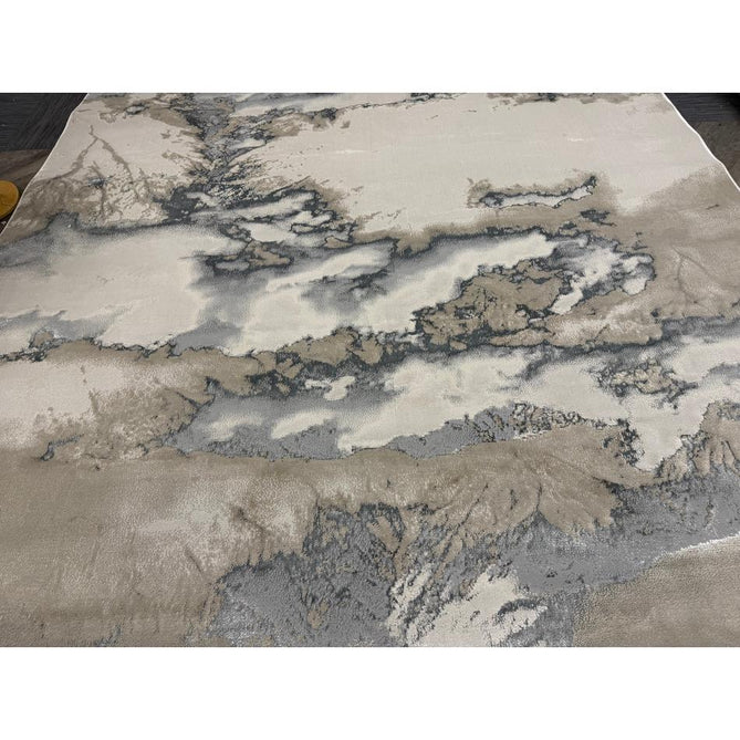 Aurora AU02 Cloud Modern Abstract Distressed Marbled Metallic Shimmer Textured High-Density Soft Smooth Low Profile Polyblend Short-Pile Grey/Beige/Silver/Cream/White Runner