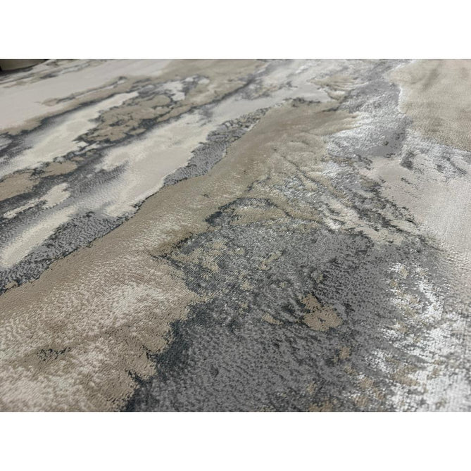 Aurora AU02 Cloud Modern Abstract Distressed Marbled Metallic Shimmer Textured High-Density Soft Smooth Low Profile Polyblend Short-Pile Grey/Beige/Silver/Cream/White Runner