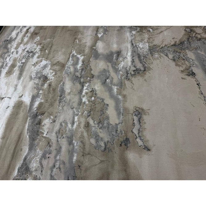 Aurora AU02 Cloud Modern Abstract Distressed Marbled Metallic Shimmer Textured High-Density Soft Smooth Low Profile Polyblend Short-Pile Grey/Beige/Silver/Cream/White Runner