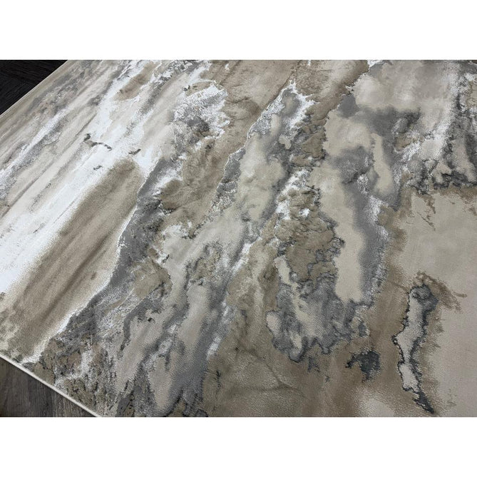 Aurora AU02 Cloud Modern Abstract Distressed Marbled Metallic Shimmer Textured High-Density Soft Smooth Low Profile Polyblend Short-Pile Grey/Beige/Silver/Cream/White Runner