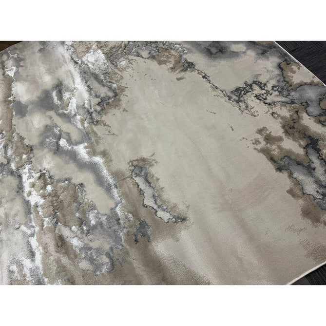 Aurora AU02 Cloud Modern Abstract Distressed Marbled Metallic Shimmer Textured High-Density Soft Smooth Low Profile Polyblend Short-Pile Grey/Beige/Silver/Cream/White Runner