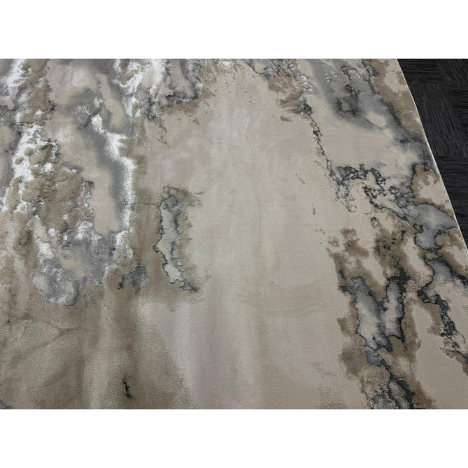 Aurora AU02 Cloud Modern Abstract Distressed Marbled Metallic Shimmer Textured High-Density Soft Smooth Low Profile Polyblend Short-Pile Grey/Beige/Silver/Cream/White Runner