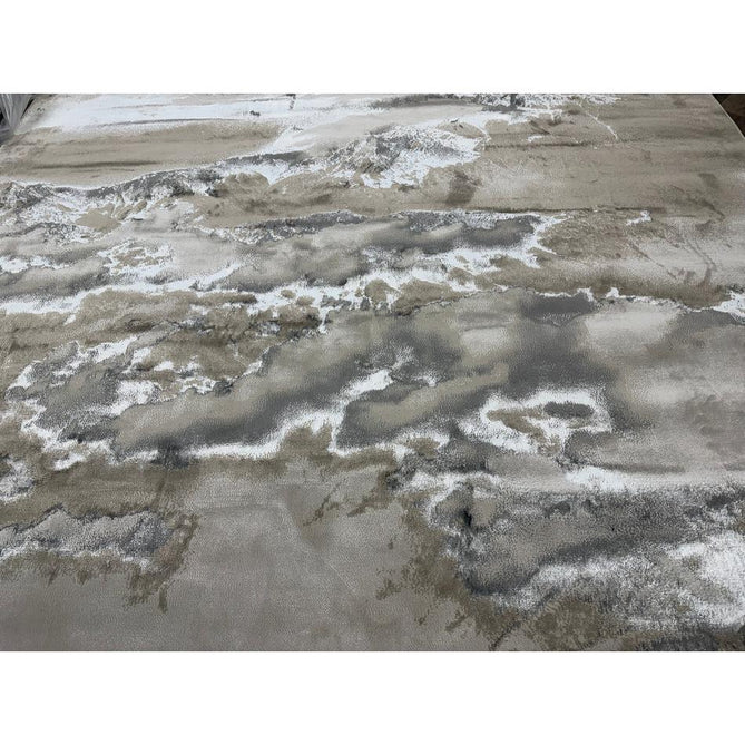 Aurora AU02 Cloud Modern Abstract Distressed Marbled Metallic Shimmer Textured High-Density Soft Smooth Low Profile Polyblend Short-Pile Grey/Beige/Silver/Cream/White Runner