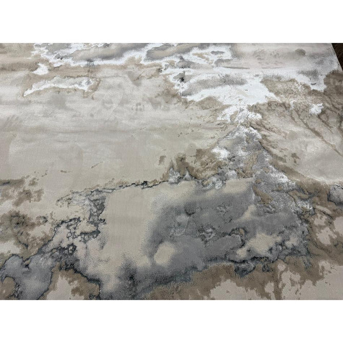 Aurora AU02 Cloud Modern Abstract Distressed Marbled Metallic Shimmer Textured High-Density Soft Smooth Low Profile Polyblend Short-Pile Grey/Beige/Silver/Cream/White Runner