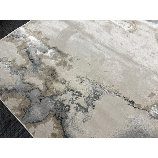 Aurora AU02 Cloud Modern Abstract Distressed Marbled Metallic Shimmer Textured High-Density Soft Smooth Low Profile Polyblend Short-Pile Grey/Beige/Silver/Cream/White Runner