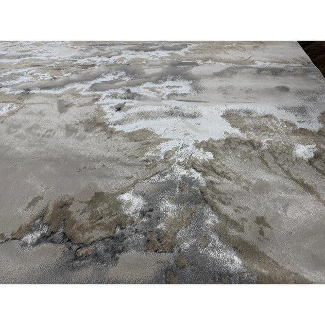 Aurora AU02 Cloud Modern Abstract Distressed Marbled Metallic Shimmer Textured High-Density Soft Smooth Low Profile Polyblend Short-Pile Grey/Beige/Silver/Cream/White Runner