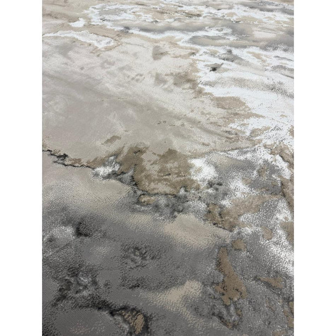 Aurora AU02 Cloud Modern Abstract Distressed Marbled Metallic Shimmer Textured High-Density Soft Smooth Low Profile Polyblend Short-Pile Grey/Beige/Silver/Cream/White Runner