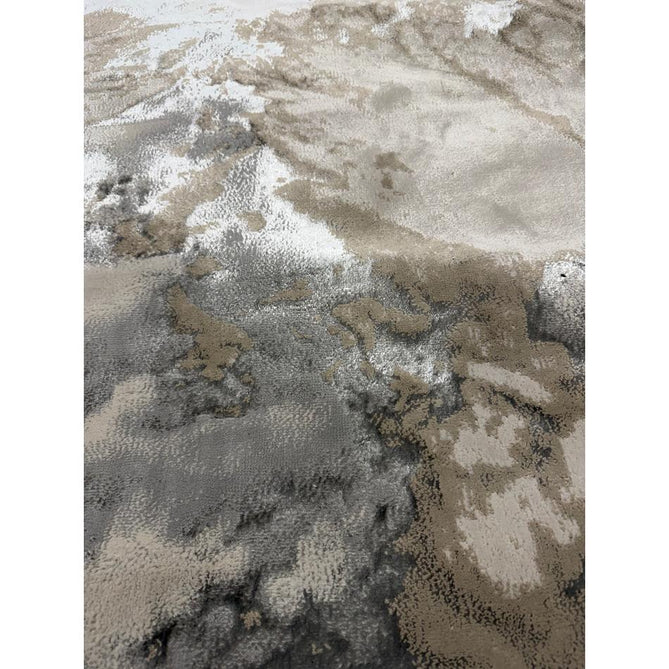 Aurora AU02 Cloud Modern Abstract Distressed Marbled Metallic Shimmer Textured High-Density Soft Smooth Low Profile Polyblend Short-Pile Grey/Beige/Silver/Cream/White Runner