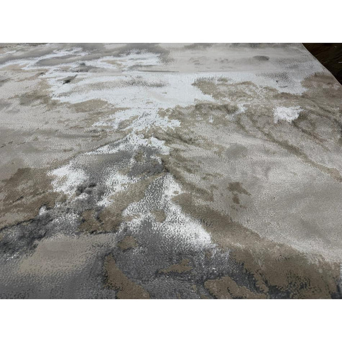 Aurora AU02 Cloud Modern Abstract Distressed Marbled Metallic Shimmer Textured High-Density Soft Smooth Low Profile Polyblend Short-Pile Grey/Beige/Silver/Cream/White Runner