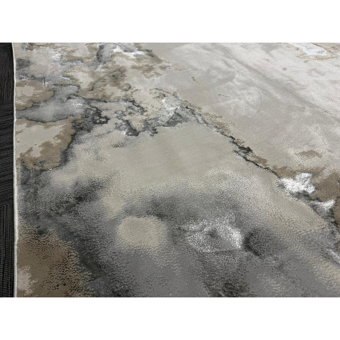 Aurora AU02 Cloud Modern Abstract Distressed Marbled Metallic Shimmer Textured High-Density Soft Smooth Low Profile Polyblend Short-Pile Grey/Beige/Silver/Cream/White Runner