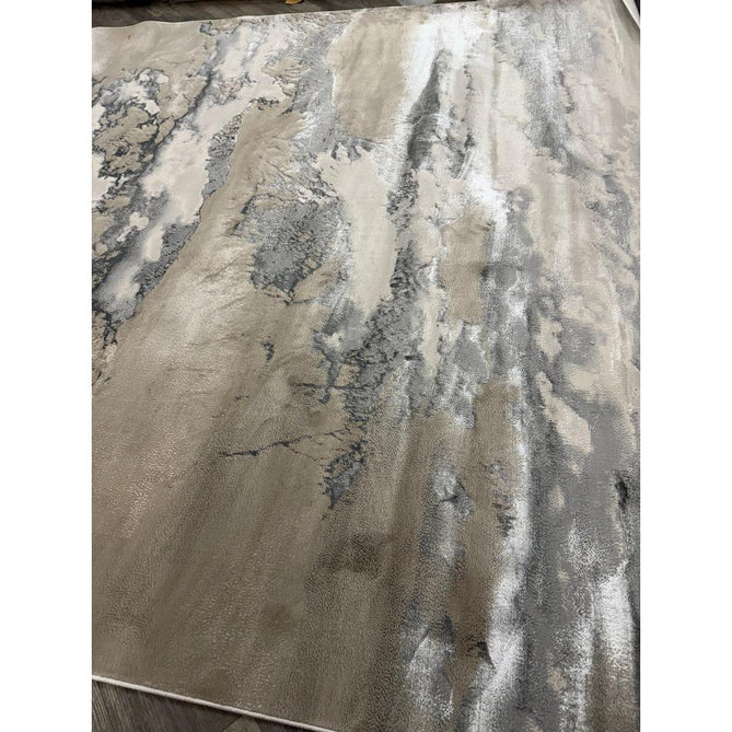 Aurora AU02 Cloud Modern Abstract Distressed Marbled Metallic Shimmer Textured High-Density Soft Smooth Low Profile Polyblend Short-Pile Grey/Beige/Silver/Cream/White Runner