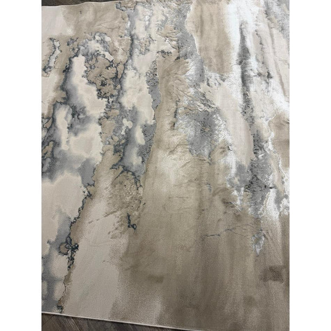 Aurora AU02 Cloud Modern Abstract Distressed Marbled Metallic Shimmer Textured High-Density Soft Smooth Low Profile Polyblend Short-Pile Grey/Beige/Silver/Cream/White Runner