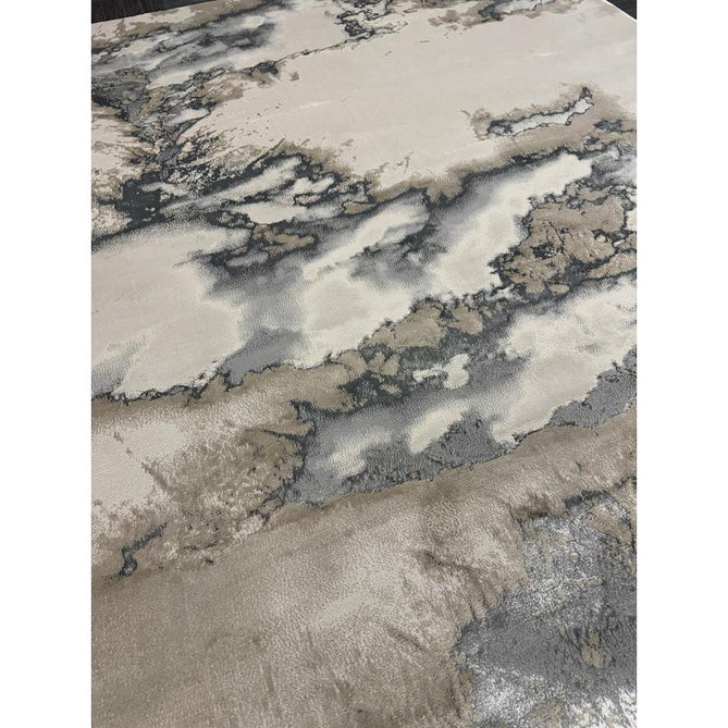 Aurora AU02 Cloud Modern Abstract Distressed Marbled Metallic Shimmer Textured High-Density Soft Smooth Low Profile Polyblend Short-Pile Grey/Beige/Silver/Cream/White Runner