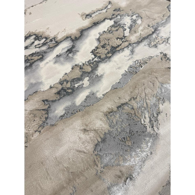 Aurora AU02 Cloud Modern Abstract Distressed Marbled Metallic Shimmer Textured High-Density Soft Smooth Low Profile Polyblend Short-Pile Grey/Beige/Silver/Cream/White Runner