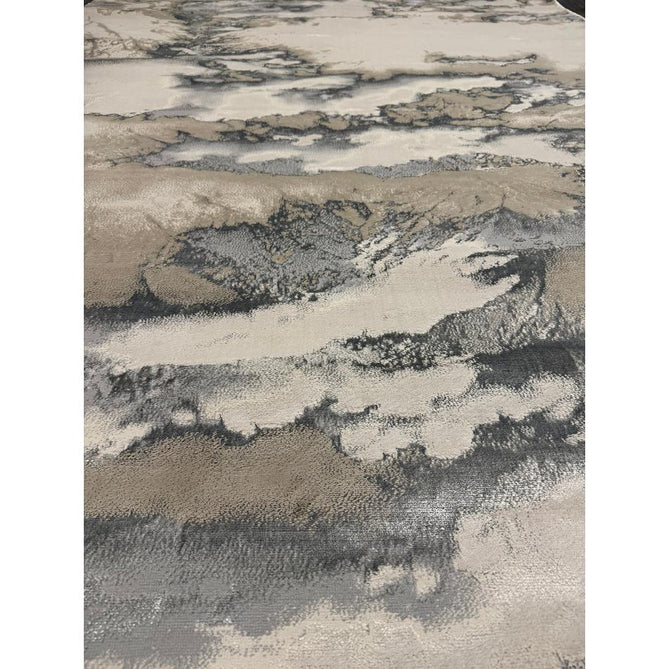 Aurora AU02 Cloud Modern Abstract Distressed Marbled Metallic Shimmer Textured High-Density Soft Smooth Low Profile Polyblend Short-Pile Grey/Beige/Silver/Cream/White Runner