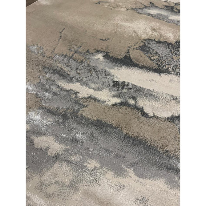 Aurora AU02 Cloud Modern Abstract Distressed Marbled Metallic Shimmer Textured High-Density Soft Smooth Low Profile Polyblend Short-Pile Grey/Beige/Silver/Cream/White Runner