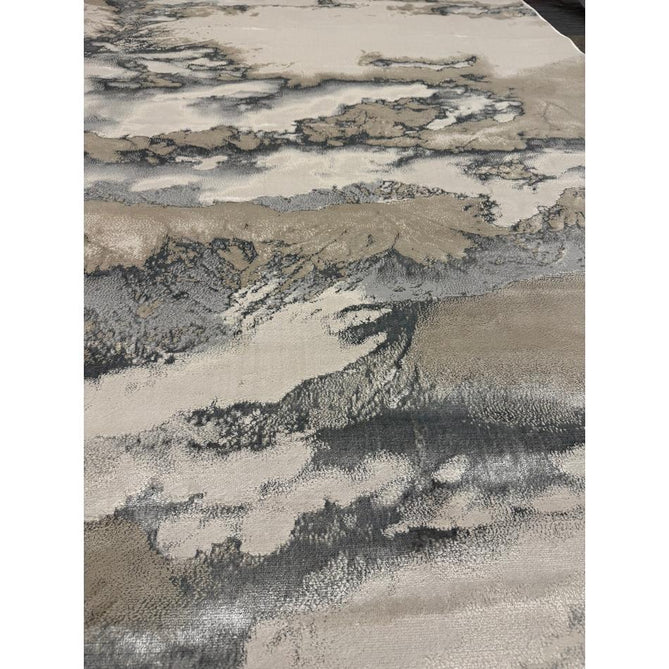 Aurora AU02 Cloud Modern Abstract Distressed Marbled Metallic Shimmer Textured High-Density Soft Smooth Low Profile Polyblend Short-Pile Grey/Beige/Silver/Cream/White Runner