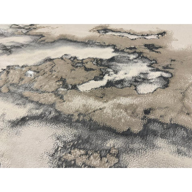 Aurora AU02 Cloud Modern Abstract Distressed Marbled Metallic Shimmer Textured High-Density Soft Smooth Low Profile Polyblend Short-Pile Grey/Beige/Silver/Cream/White Runner
