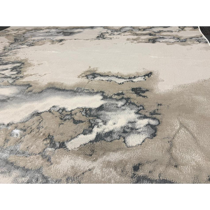 Aurora AU02 Cloud Modern Abstract Distressed Marbled Metallic Shimmer Textured High-Density Soft Smooth Low Profile Polyblend Short-Pile Grey/Beige/Silver/Cream/White Runner