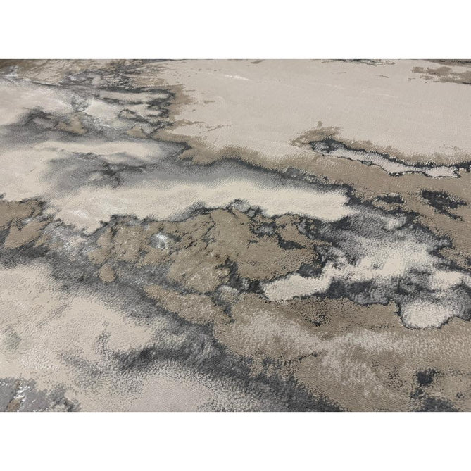 Aurora AU02 Cloud Modern Abstract Distressed Marbled Metallic Shimmer Textured High-Density Soft Smooth Low Profile Polyblend Short-Pile Grey/Beige/Silver/Cream/White Runner