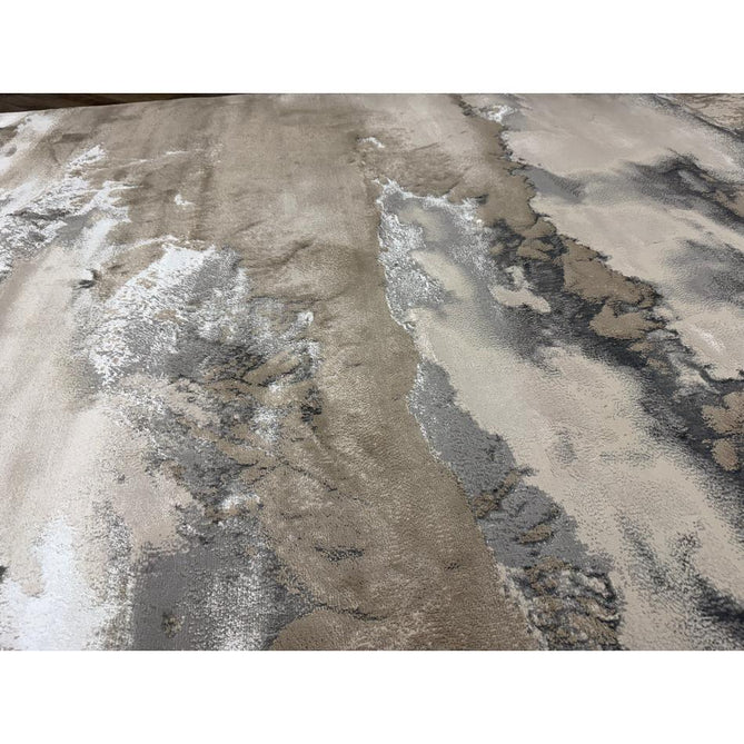 Aurora AU02 Cloud Modern Abstract Distressed Marbled Metallic Shimmer Textured High-Density Soft Smooth Low Profile Polyblend Short-Pile Grey/Beige/Silver/Cream/White Runner