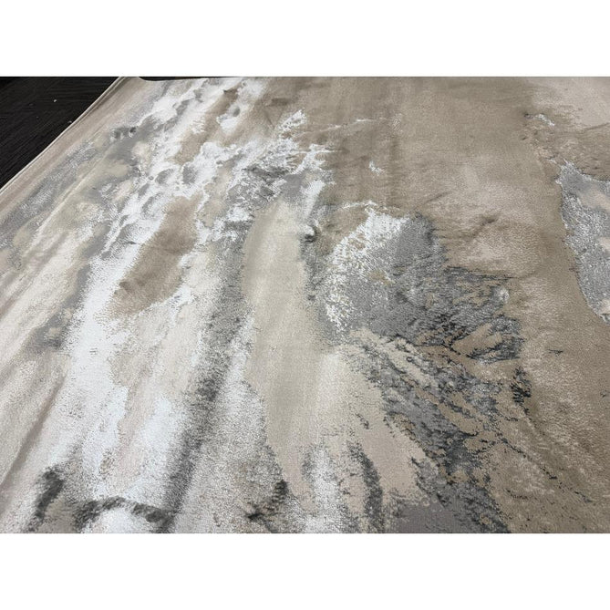 Aurora AU02 Cloud Modern Abstract Distressed Marbled Metallic Shimmer Textured High-Density Soft Smooth Low Profile Polyblend Short-Pile Grey/Beige/Silver/Cream/White Runner