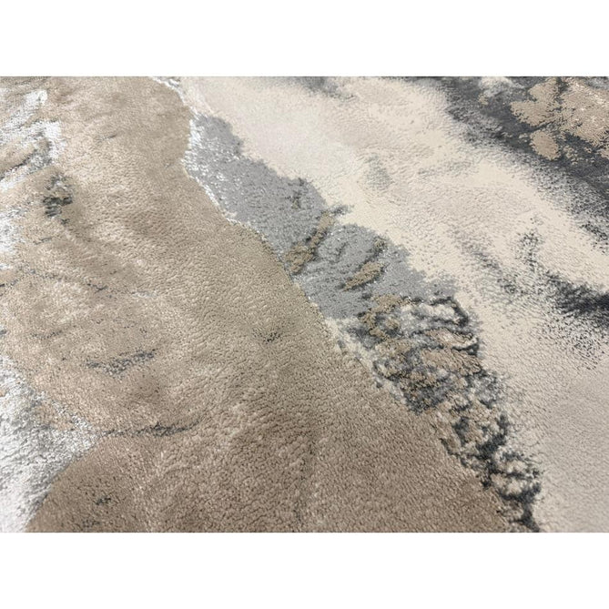 Aurora AU02 Cloud Modern Abstract Distressed Marbled Metallic Shimmer Textured High-Density Soft Smooth Low Profile Polyblend Short-Pile Grey/Beige/Silver/Cream/White Runner