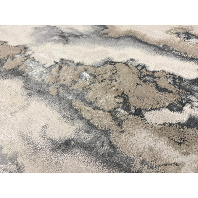 Aurora AU02 Cloud Modern Abstract Distressed Marbled Metallic Shimmer Textured High-Density Soft Smooth Low Profile Polyblend Short-Pile Grey/Beige/Silver/Cream/White Runner