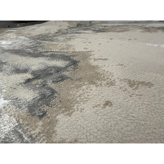 Aurora AU02 Cloud Modern Abstract Distressed Marbled Metallic Shimmer Textured High-Density Soft Smooth Low Profile Polyblend Short-Pile Grey/Beige/Silver/Cream/White Runner