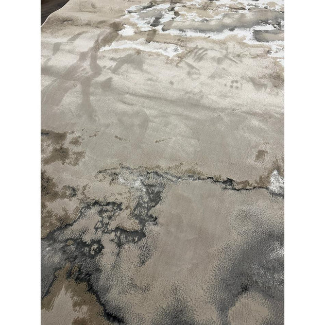 Aurora AU02 Cloud Modern Abstract Distressed Marbled Metallic Shimmer Textured High-Density Soft Smooth Low Profile Polyblend Short-Pile Grey/Beige/Silver/Cream/White Runner
