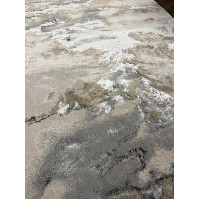 Aurora AU02 Cloud Modern Abstract Distressed Marbled Metallic Shimmer Textured High-Density Soft Smooth Low Profile Polyblend Short-Pile Grey/Beige/Silver/Cream/White Runner