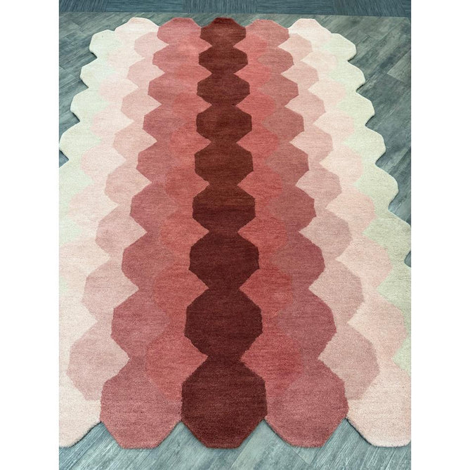 Hive Modern Geometric Hexagonal Ombre Gradient Hand-Woven Wool Low Profile Short Pile Pink/Cream/Burgundy Runner