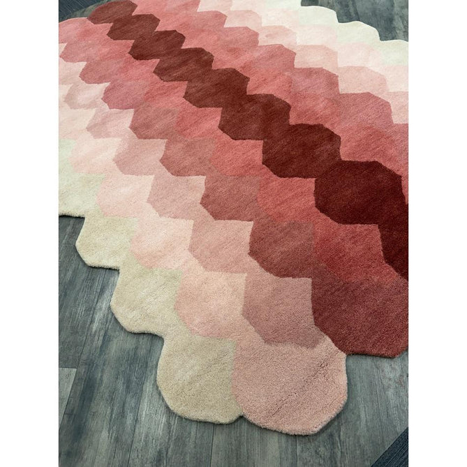 Hive Modern Geometric Hexagonal Ombre Gradient Hand-Woven Wool Low Profile Short Pile Pink/Cream/Burgundy Runner
