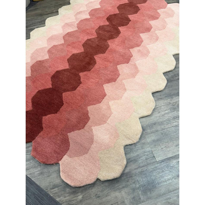 Hive Modern Geometric Hexagonal Ombre Gradient Hand-Woven Wool Low Profile Short Pile Pink/Cream/Burgundy Runner