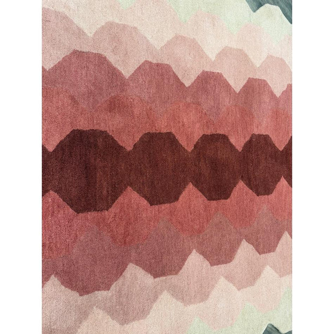 Hive Modern Geometric Hexagonal Ombre Gradient Hand-Woven Wool Low Profile Short Pile Pink/Cream/Burgundy Rug