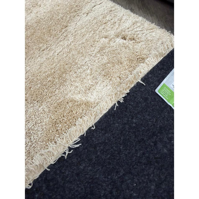 Washable Kara Modern Plain Tonal Shimmer Soft-Touch Textured Eco-Recycled Polyester Sleek Low Profile Shaggy Pile Beige Rug