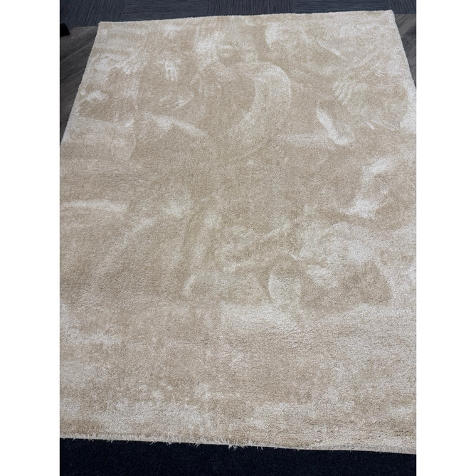 Washable Kara Modern Plain Tonal Shimmer Soft-Touch Textured Eco-Recycled Polyester Sleek Low Profile Shaggy Pile Beige Rug