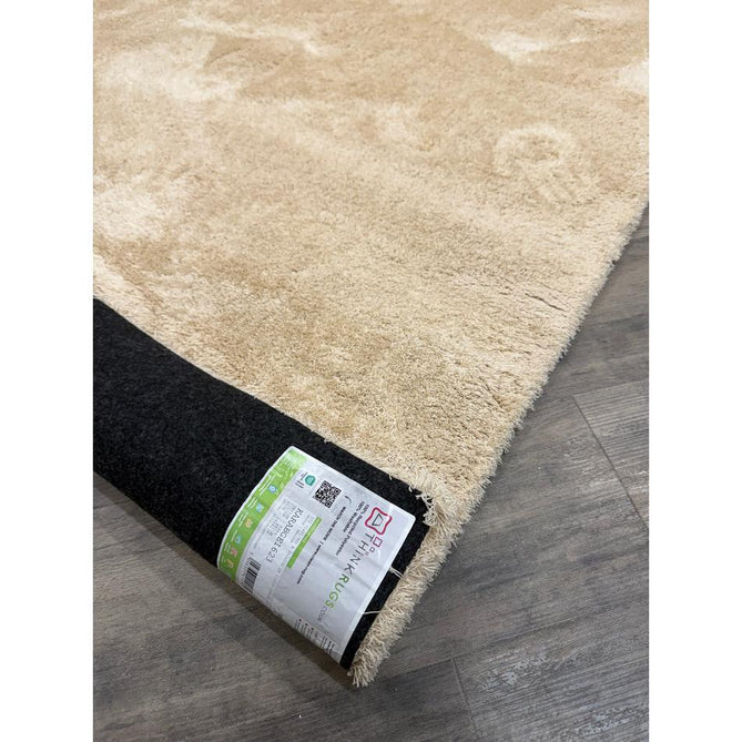 Washable Kara Modern Plain Tonal Shimmer Soft-Touch Textured Eco-Recycled Polyester Sleek Low Profile Shaggy Pile Beige Rug