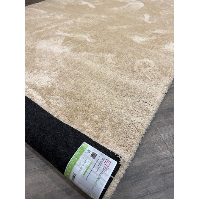 Washable Kara Modern Plain Tonal Shimmer Soft-Touch Textured Eco-Recycled Polyester Sleek Low Profile Shaggy Pile Beige Rug