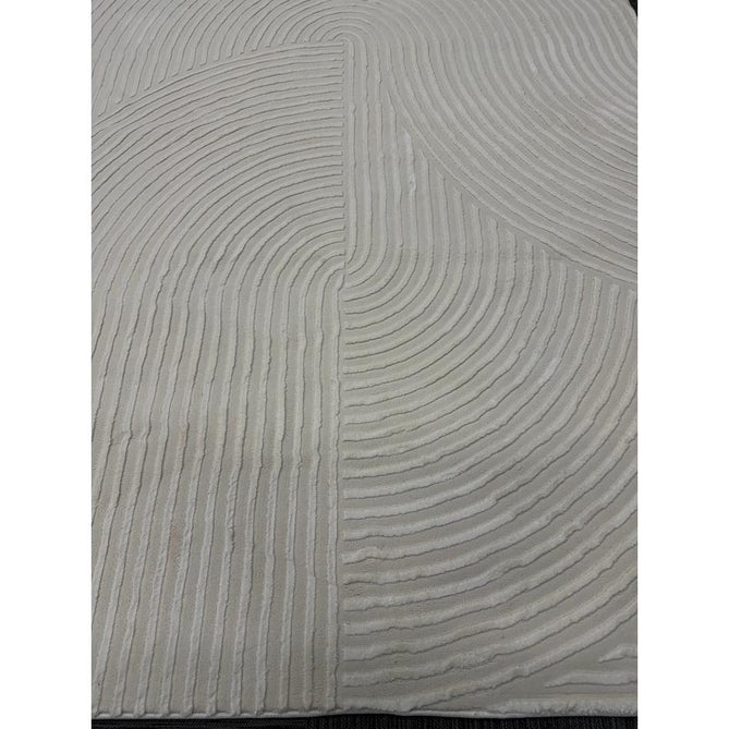 Washable Flores 1924 Modern Plain Geometric Spiral Soft-Touch Textured Carved Hi-Lo Eco-Recycled Polyester Cream/Ivory Rug