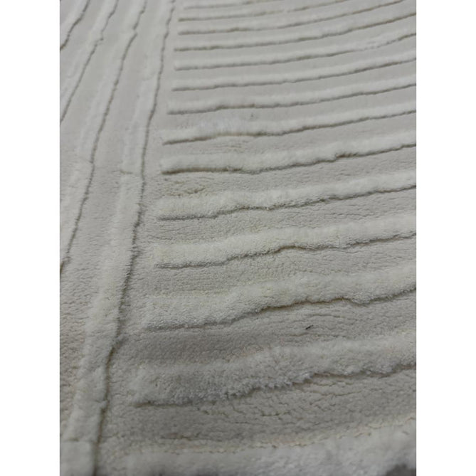 Washable Flores 1924 Modern Plain Geometric Spiral Soft-Touch Textured Carved Hi-Lo Eco-Recycled Polyester Cream/Ivory Rug